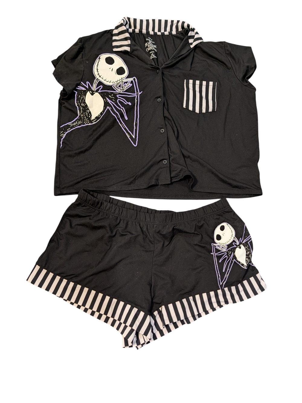 Disney Black & Cream Jack Skellington Pajama Set Lounge Wear Halloween
